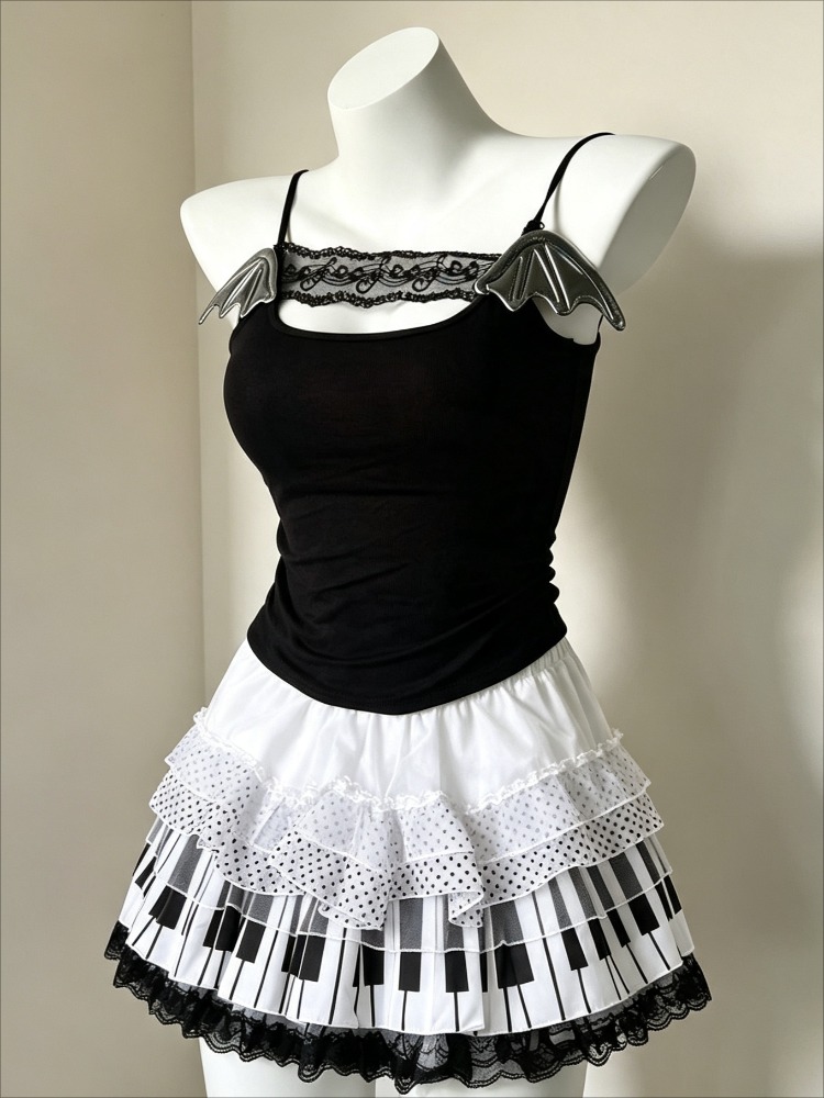 Cami Top Lace - Retro 2000'ler Harajuku İki Parçalı Takım